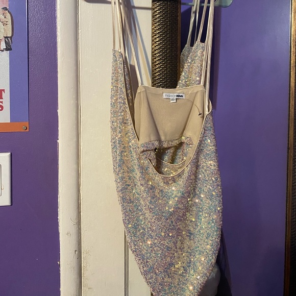 Sequin Cowl Neck Top (PLUS) - Picture 4 of 4